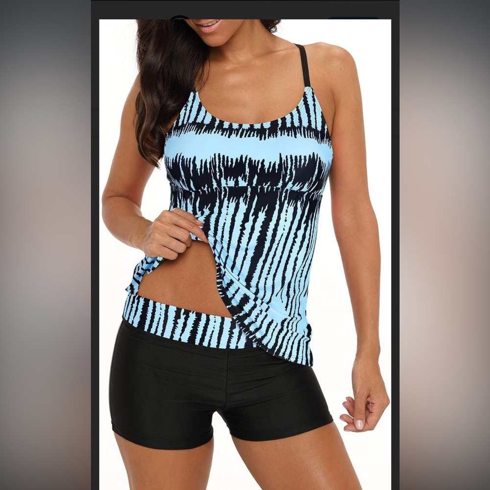 Tankini Swimsuit 2 Two Piece Retro Boyshorts Size 16‎ 18 3X Century Star